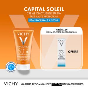 VICHY CAPITAL SOLEIL CREME ONCTUEUSE PEAU NORMALE A SECEHE SPF 50+ 50ML = MINERAL 89 SERUM OFFERT